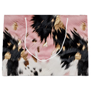 Western Cowgirl Pink Black White Gold Cowhide Large Gift Bag