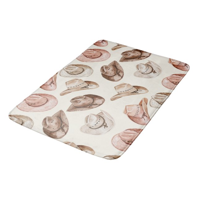Western Cowgirl Pink Brown Hats  Bath Mat (Angled)