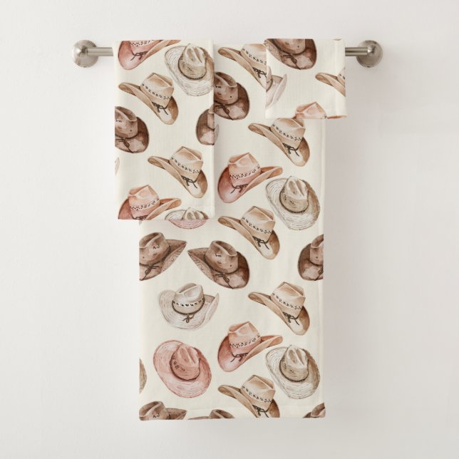 Western Cowgirl Pink Brown Hats  Bath Towel Set (Insitu)