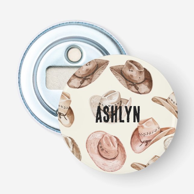 Western Cowgirl Pink Brown Hats  Bottle Opener (Front)