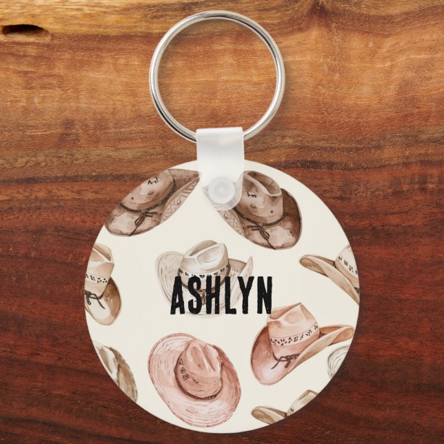 Western Cowgirl Pink Brown Hats  Key Ring (Front)