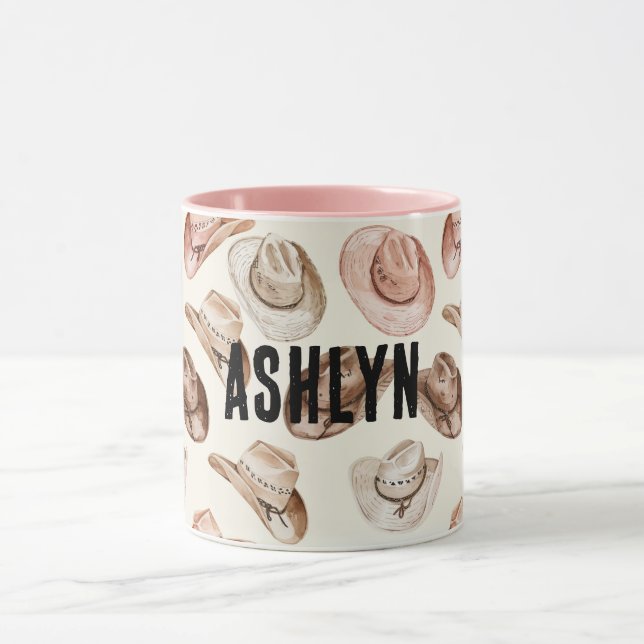 Western Cowgirl Pink Brown Hats  Mug (Center)