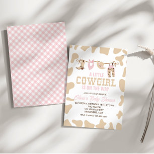 Western Cowgirl Pink Plaid Baby Shower Invitation