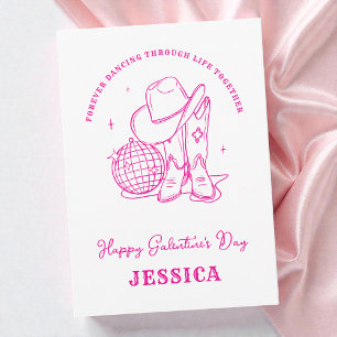 Western Cowgirl Pink Script Happy Galentine's Day Holiday Card
