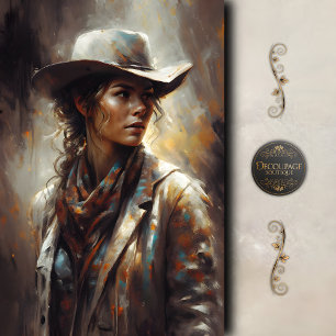 Western Cowgirl Portrait Art Decoupage Tissue Paper