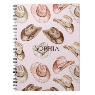 Western Cowgirl Pretty Pink Brown Hats Notebook