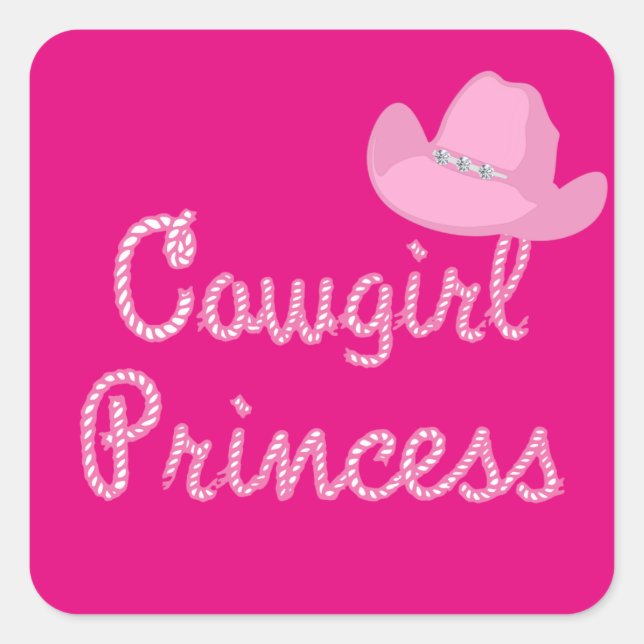 Western Cowgirl Princess Pink Hat Square Sticker (Front)