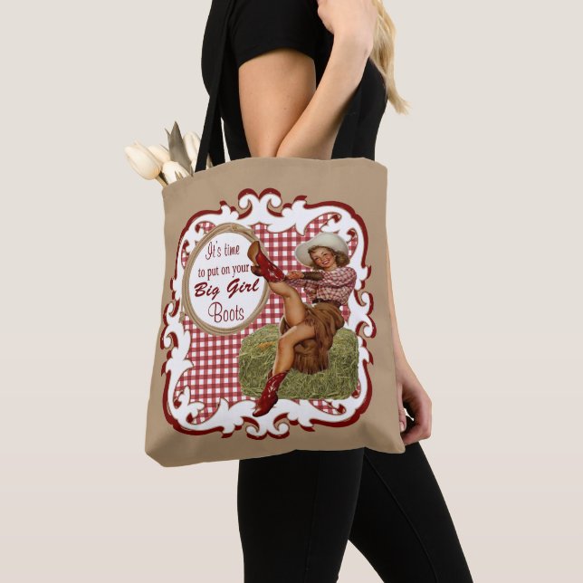 Western Cowgirl Put On Your Big Girl Boots 2 Tote Bag (Close Up)