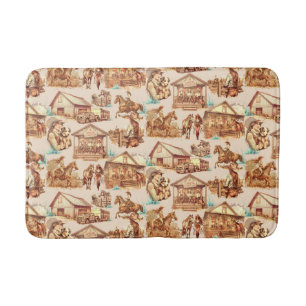 Western Cowgirl Ranch Horse Scenes Bath Mat