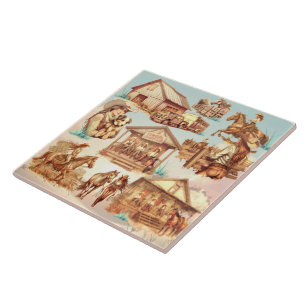 Western Cowgirl Ranch Horse Scenes Ceramic Tile
