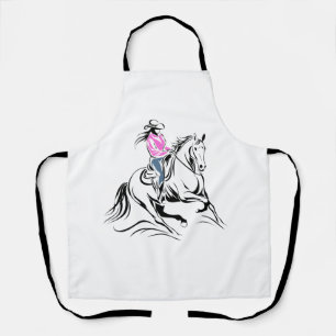 Western Cowgirl Riding Horse Illustration Apron