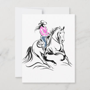 Western Cowgirl Riding Horse Illustration Card