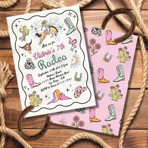 Western Cowgirl Rodeo hand drawn Birthday Invitation