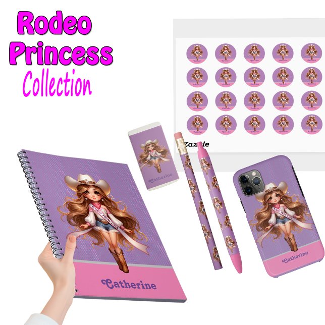 Western Cowgirl Rodeo Princess 1 Personalised Notebook (Rodeo Princess Collection  Notebook, pen, pencils, eraser, stickers and more)