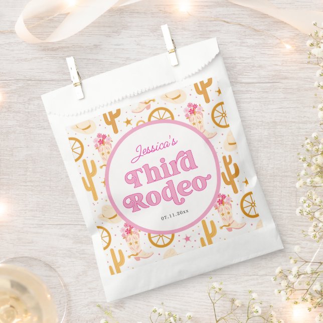 Western Cowgirl Third Rodeo 3rd Birthday Party Favour Bag (Clipped)
