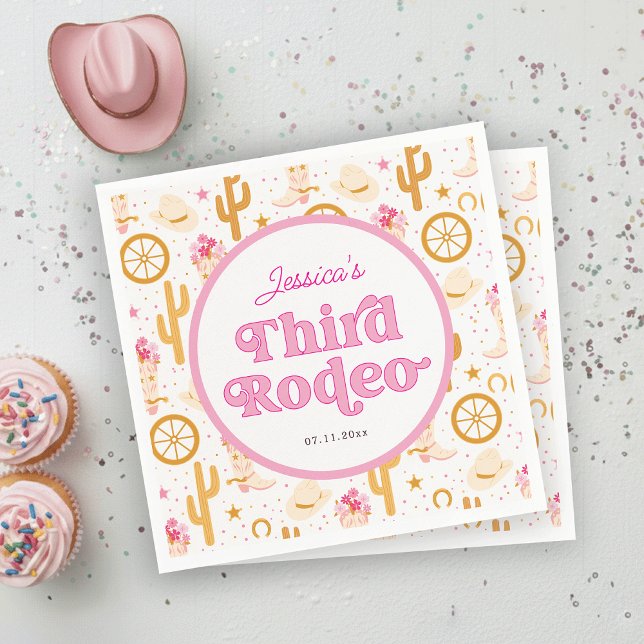 Western Cowgirl Third Rodeo 3rd Birthday Party Napkin (Creator Uploaded)
