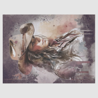 Western Cowgirl Watercolor Decoupage Tissue Paper