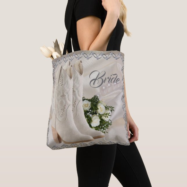 Western Cowgirl Wedding Bride Tote Bag (Close Up)