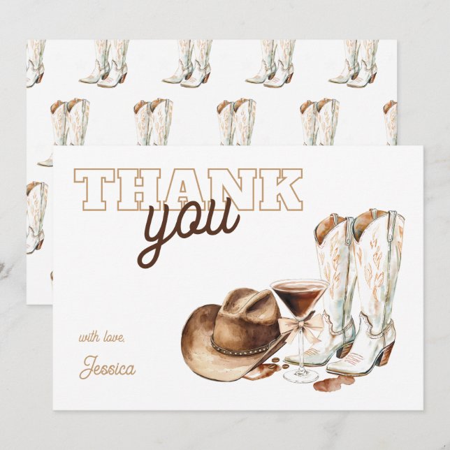Western Cowgirl White Dirty Thirty 30th Birthday Thank You Card (Front/Back)