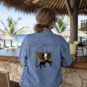 Western Cowgirl Winged Lion Griffon Fantasy Red Denim Jacket