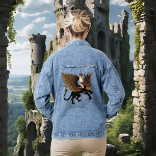 Western Cowgirl Winged Lion Griffon Fantasy Red Denim Jacket