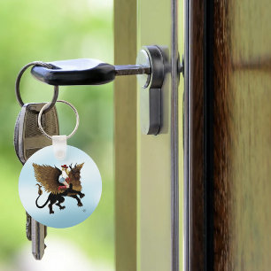 Western Cowgirl Winged Lion Griffon Fantasy Red Key Ring