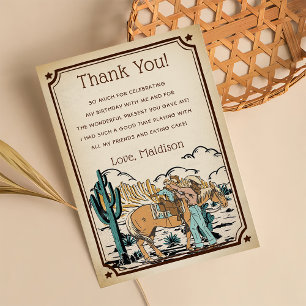 Western Cowgrirl Birthday Party Thank You Card