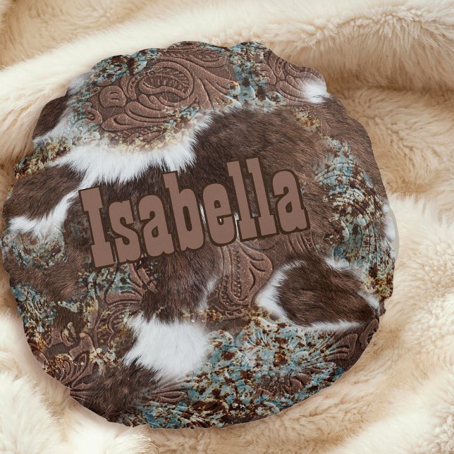 Western Cowhide Brown Leather Round Cushion (Creator Uploaded)