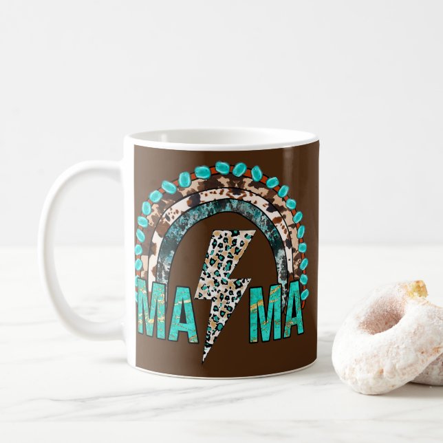Western Cowhide Leopard Turquoise Rainbow Cowgirl Coffee Mug (With Donut)