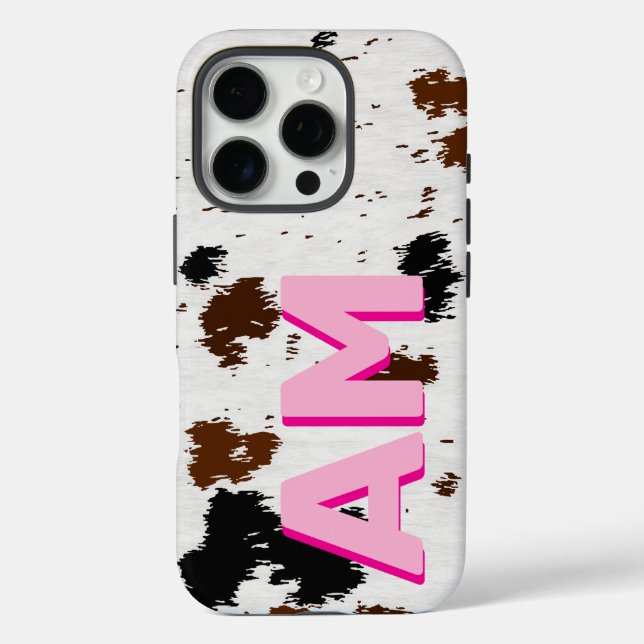 Western Cowhide Pink Shadow Monogrammed  Case-Mate iPhone Case (Back)