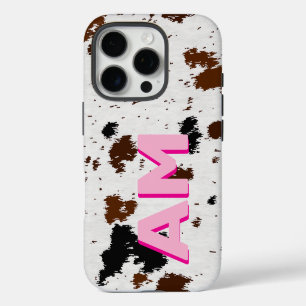 Western Cowhide Pink Shadow Monogrammed iPhone 16 Pro Case