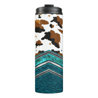 Western Cowhide & Turquoise Leather Tumbler