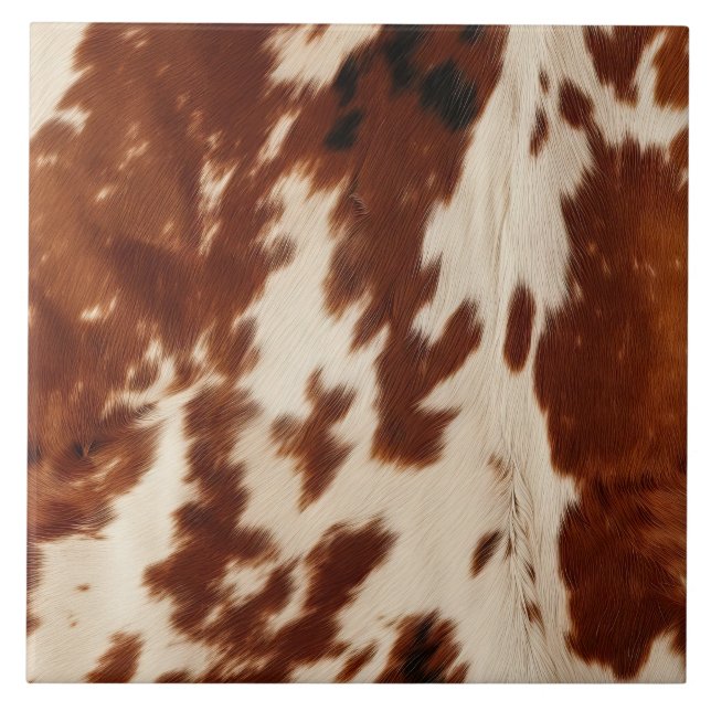 Western Cream Brown Black Cowhide Ceramic Tile (Front)