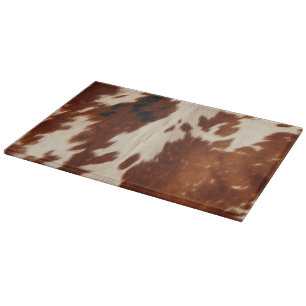 Western Cream Brown Black Cowhide Cutting Board