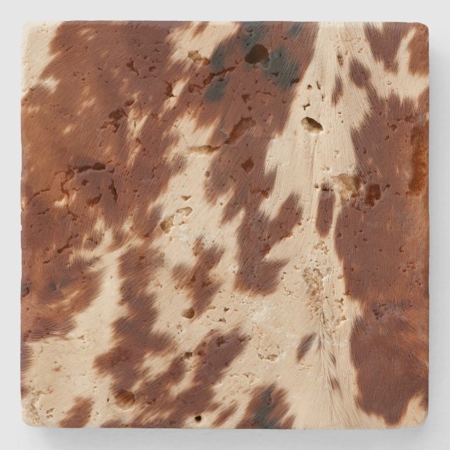 Western Cream Brown Black Cowhide Stone Coaster (Front)