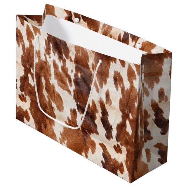 Western Cream Brown Cowhide Large Gift Bag (Front Angled)