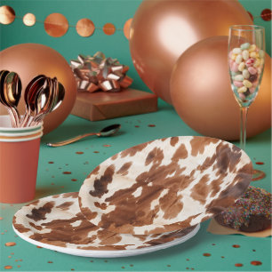 Western Cream Brown Cowhide Paper Plate