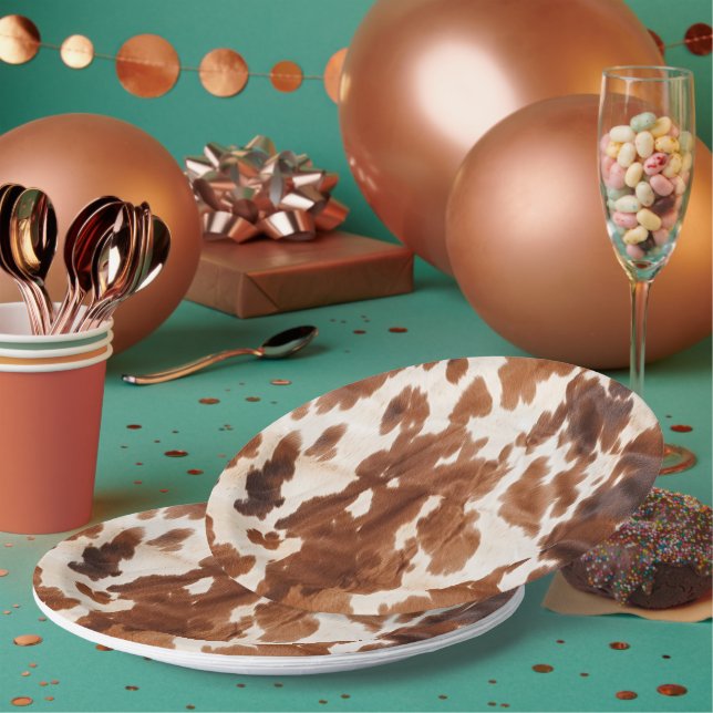 Western Cream Brown Cowhide Paper Plate (Multi)