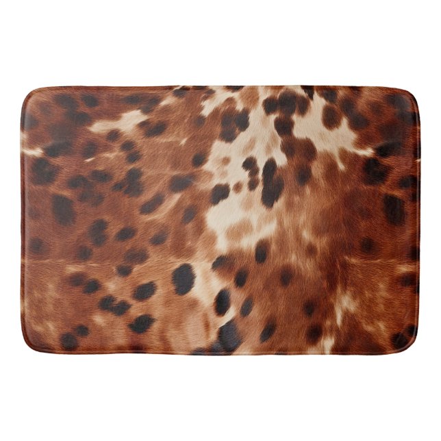 Western Cream Spotted Brown Black Cowhide Bath Mat (Front)