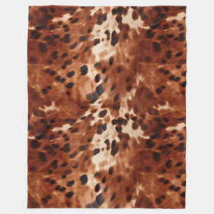 Western Cream Spotted Brown Black Cowhide Fleece Blanket