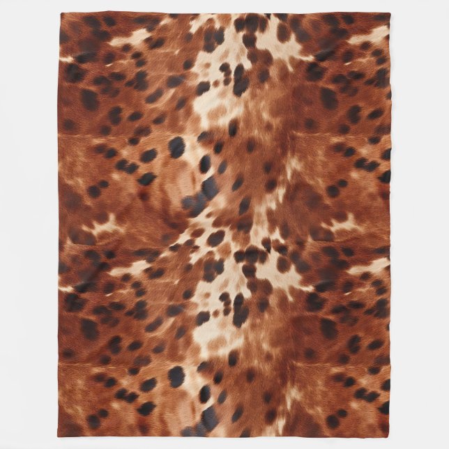 Western Cream Spotted Brown Black Cowhide Fleece Blanket (Front)