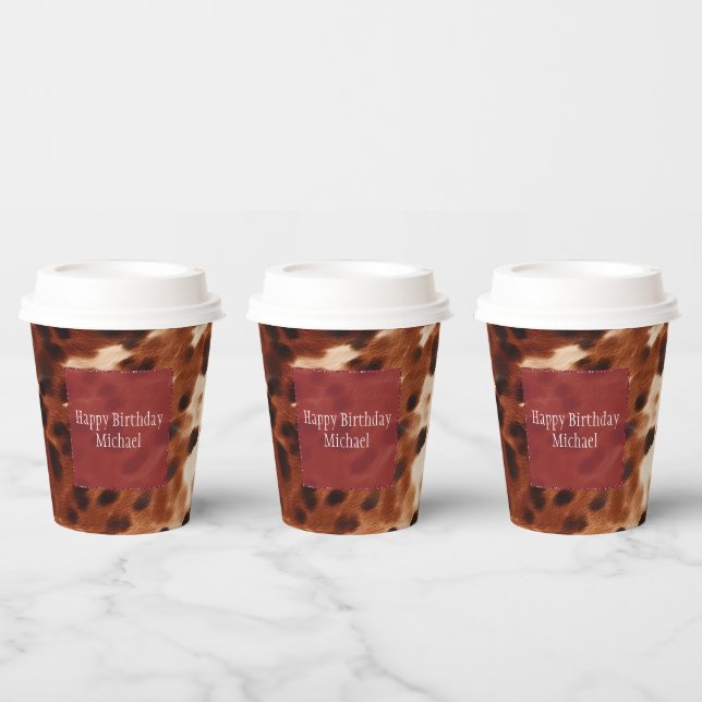 Western Cream Spotted Brown Black Cowhide Paper Cups (Multi)