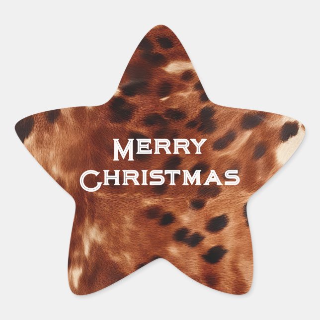 Western Cream Spotted Brown Black Cowhide  Star Sticker (Front)