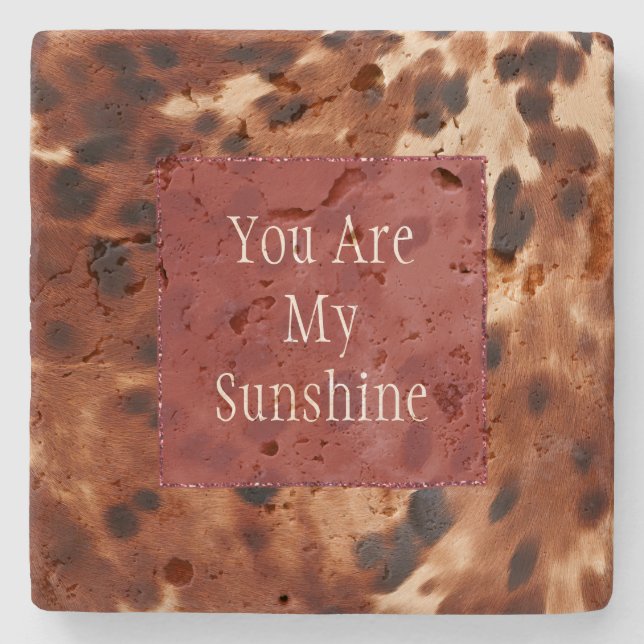 Western Cream Spotted Brown Black Cowhide Stone Coaster (Front)