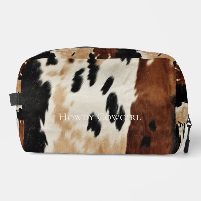 Western Cream Tan Brown Black Cowgirl Cowhide Dopp Kit (Front)