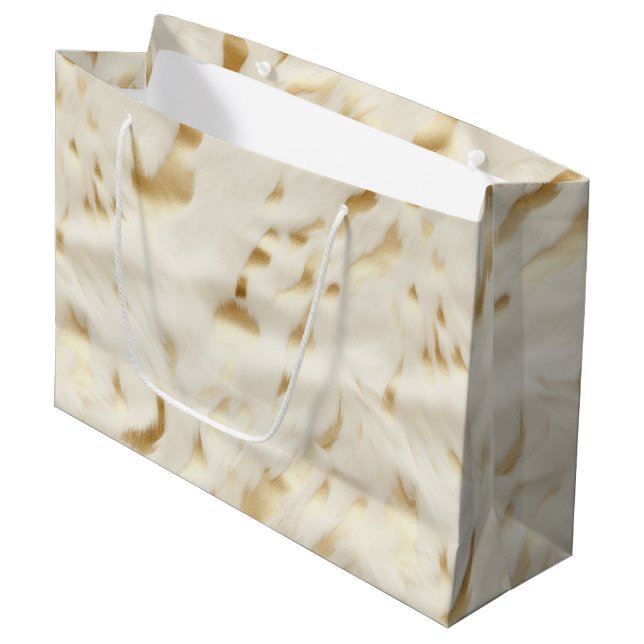 Western Cream White Gold Cowhide Large Gift Bag (Front Angled)