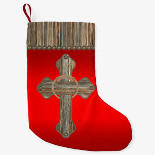 Western Cross Barnwood And Conchos Print Small Christmas Stocking