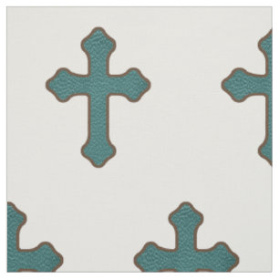Western Cross Teal Faux Leather Fabric