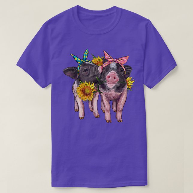 Western Cute Baby Pigs With Sunflower Bandanna Ani T-Shirt (Design Front)