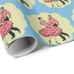 Western Dance Couple Square Dancing Red Outfit Wrapping Paper